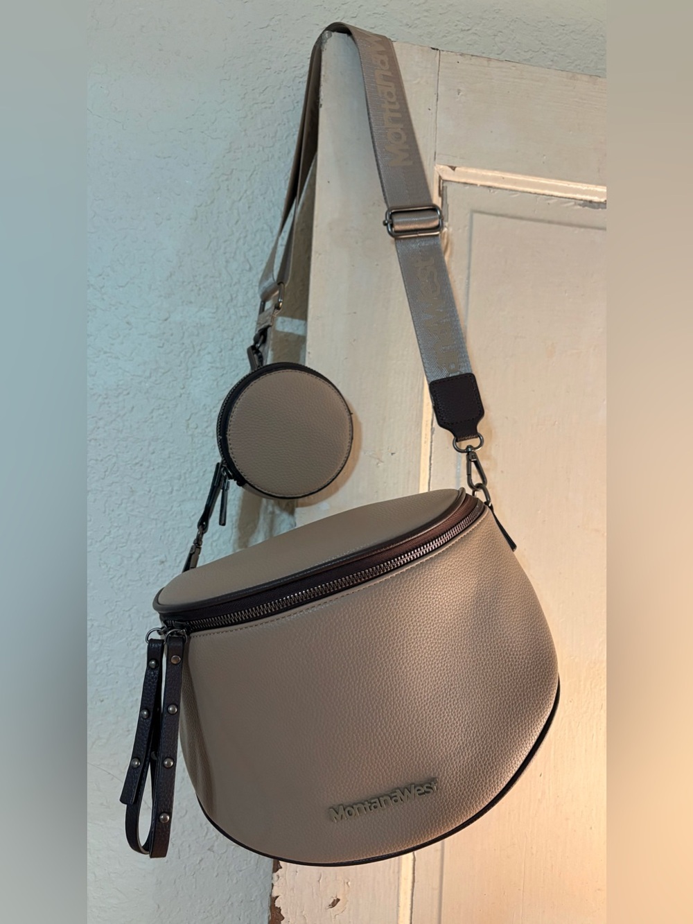 Montana West Taupe Gray Crossbody Saddle Bag with Coin Pouch